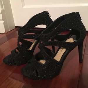Black Ehinestone zip ankle heels size 7 -